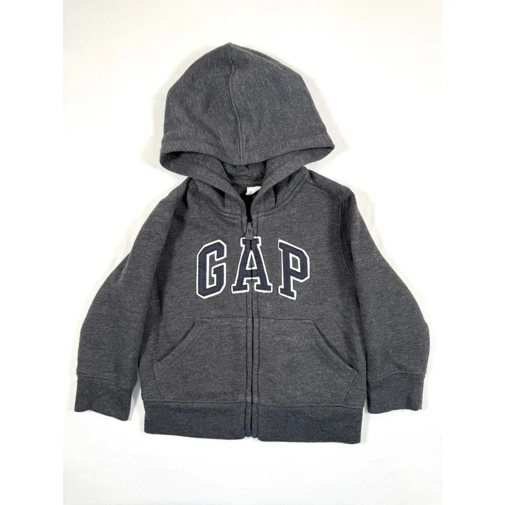 GAP Toddler Full Zip Hoodie Charcoal Gray Logo Sweatshirt 18-24 Months